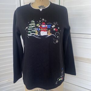 90s Y2K Vintage White Stag Ladies Christmas Knit Pullover Sweater Top Small